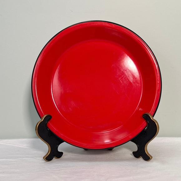 Enamelware Pie Plate Red Black Rim Metal Large 11" Farmhouse Cottage Kitchen - Picture 1 of 5